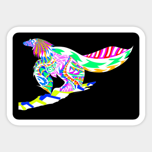 wing fossil dinosaur bird in ecopop zentangle of rainbow Sticker